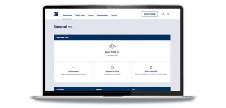 Captură de ecran a portalului după login la Laserparts4you